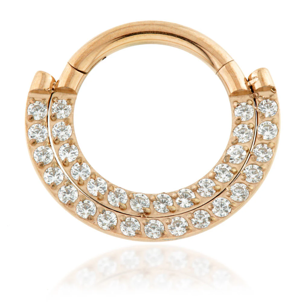 Rose Gold Titanium Front Facing Double Pave Gem Hinged Ring