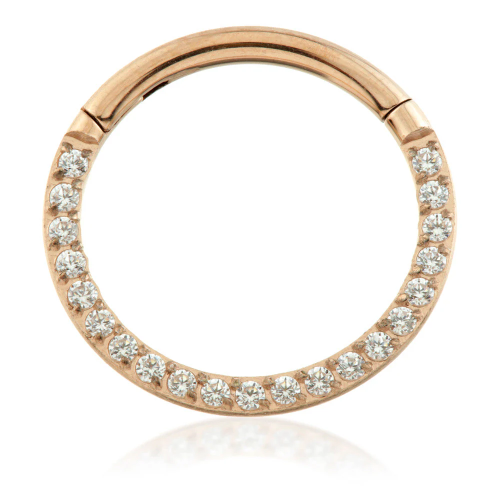 Rose Gold Titanium Front Pave Gems Hinged Micro Ring