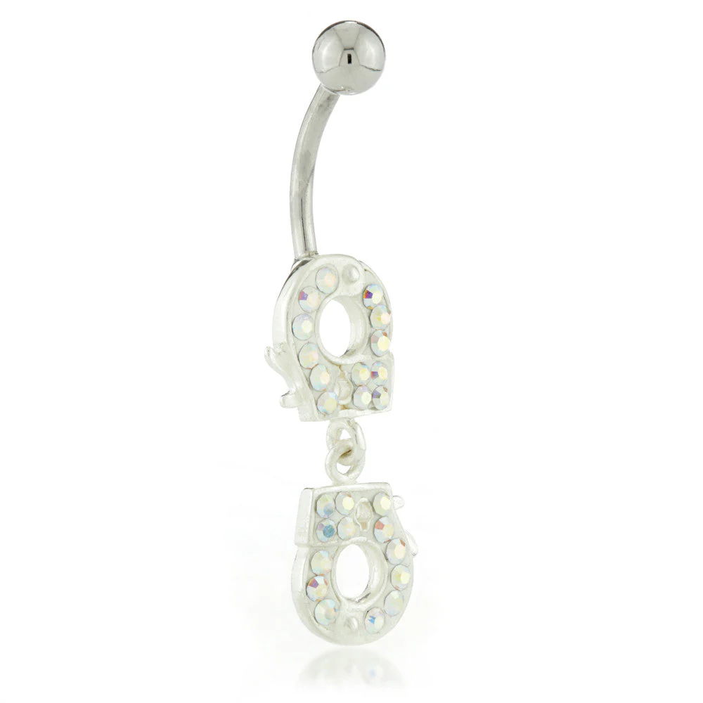 Silver External Gem Handcuffs Belly Bar