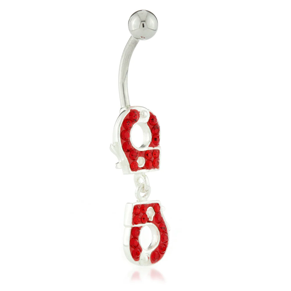 Silver External Gem Handcuffs Belly Bar - Image 2
