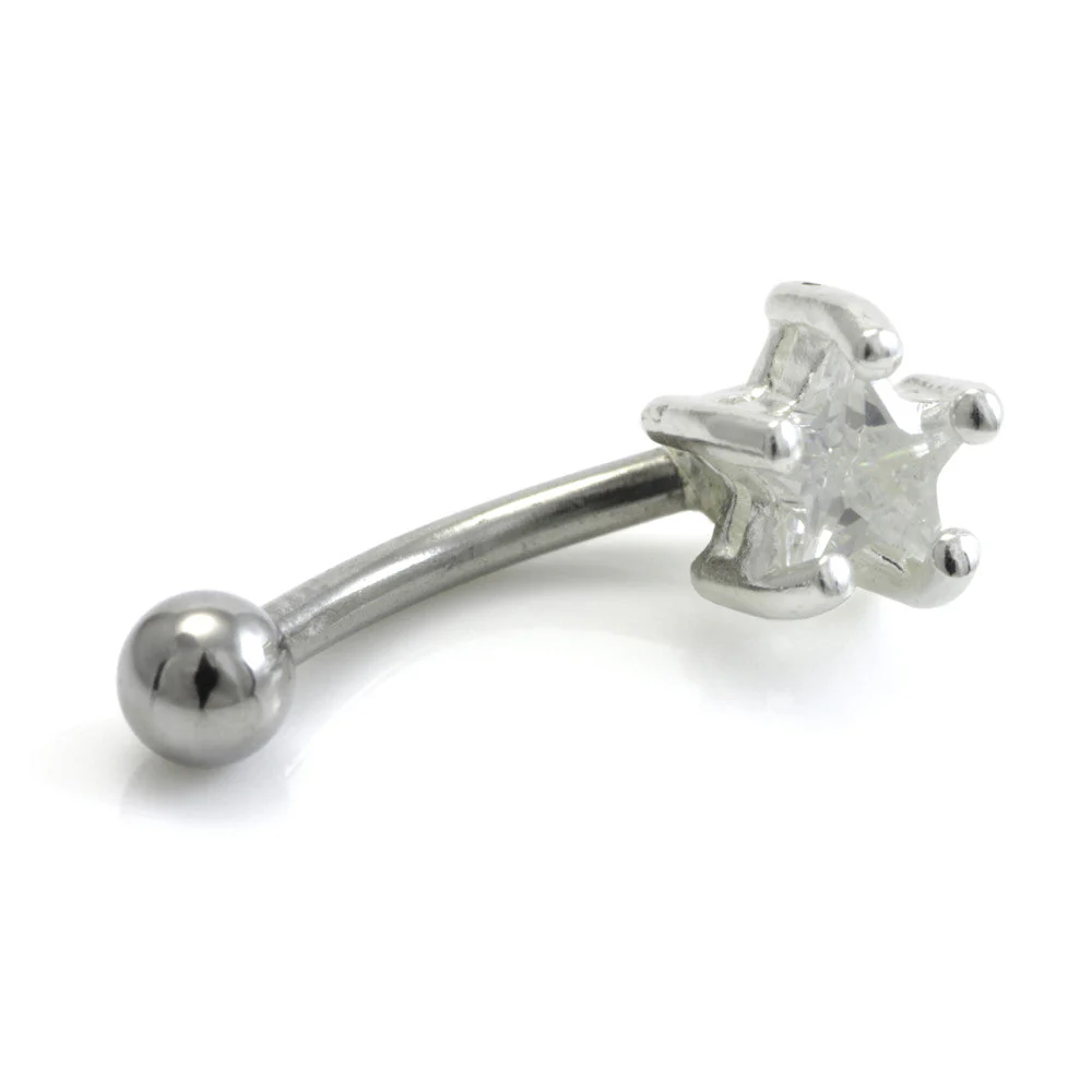 Silver External Gem Star on Steel Micro Banana