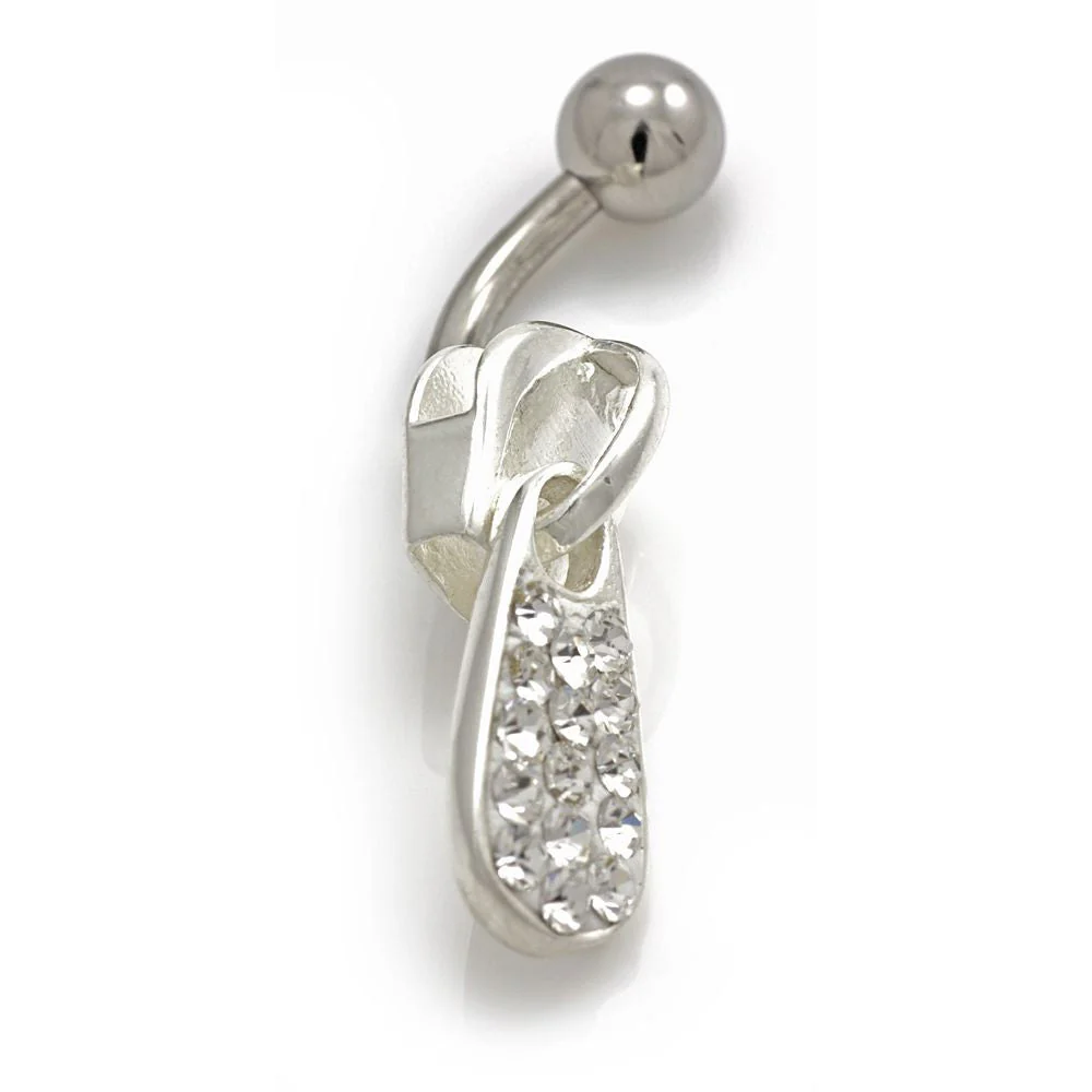 Silver External Gem Zip Belly Bar