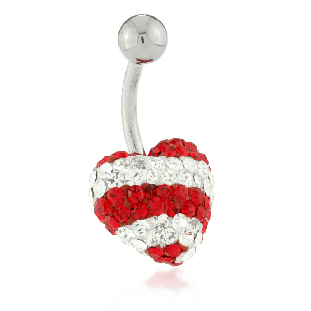 Steel External Multi Gem Striped Heart Navel