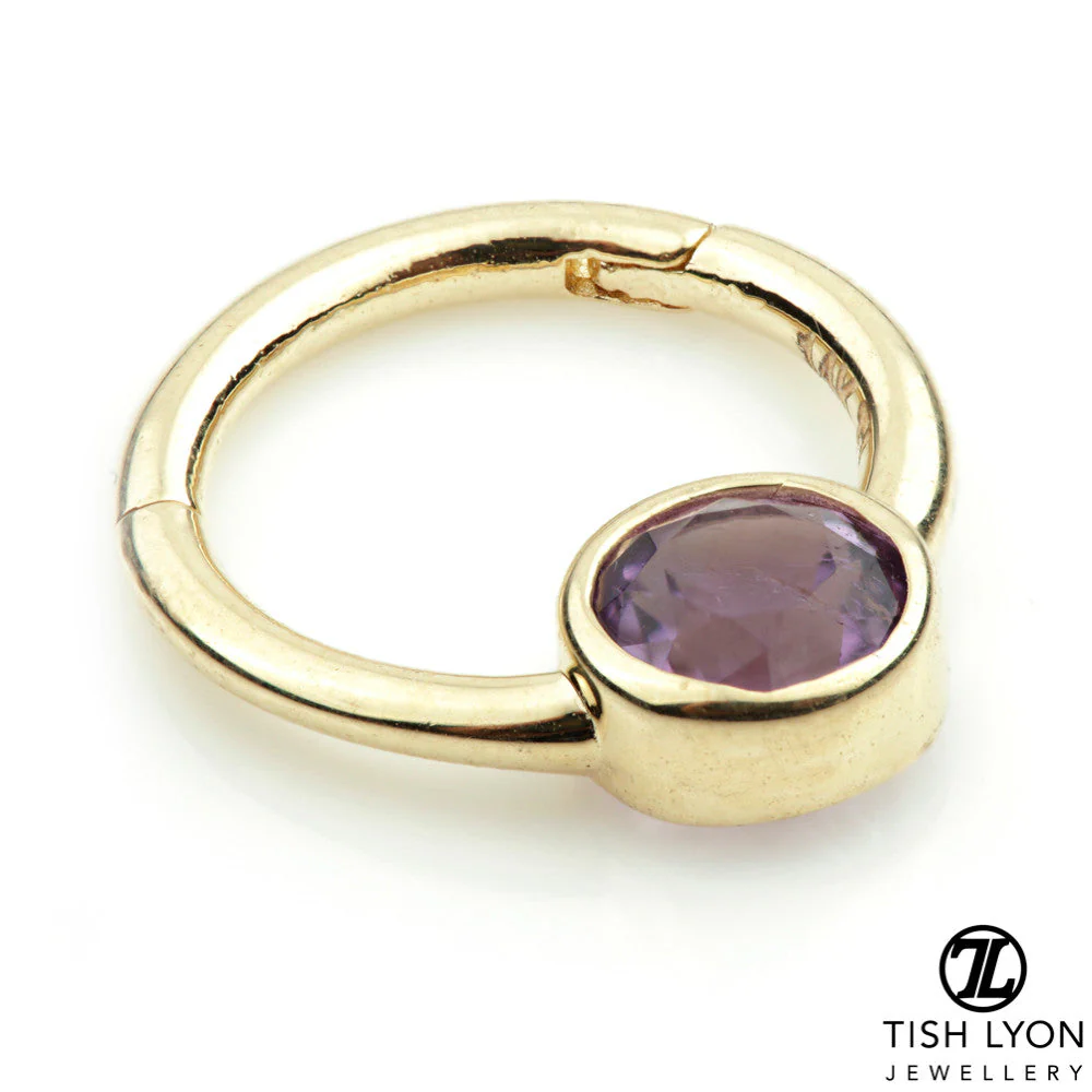 Solid 14ct Gold Amethyst Bezel Set Daith Ring - Image 2