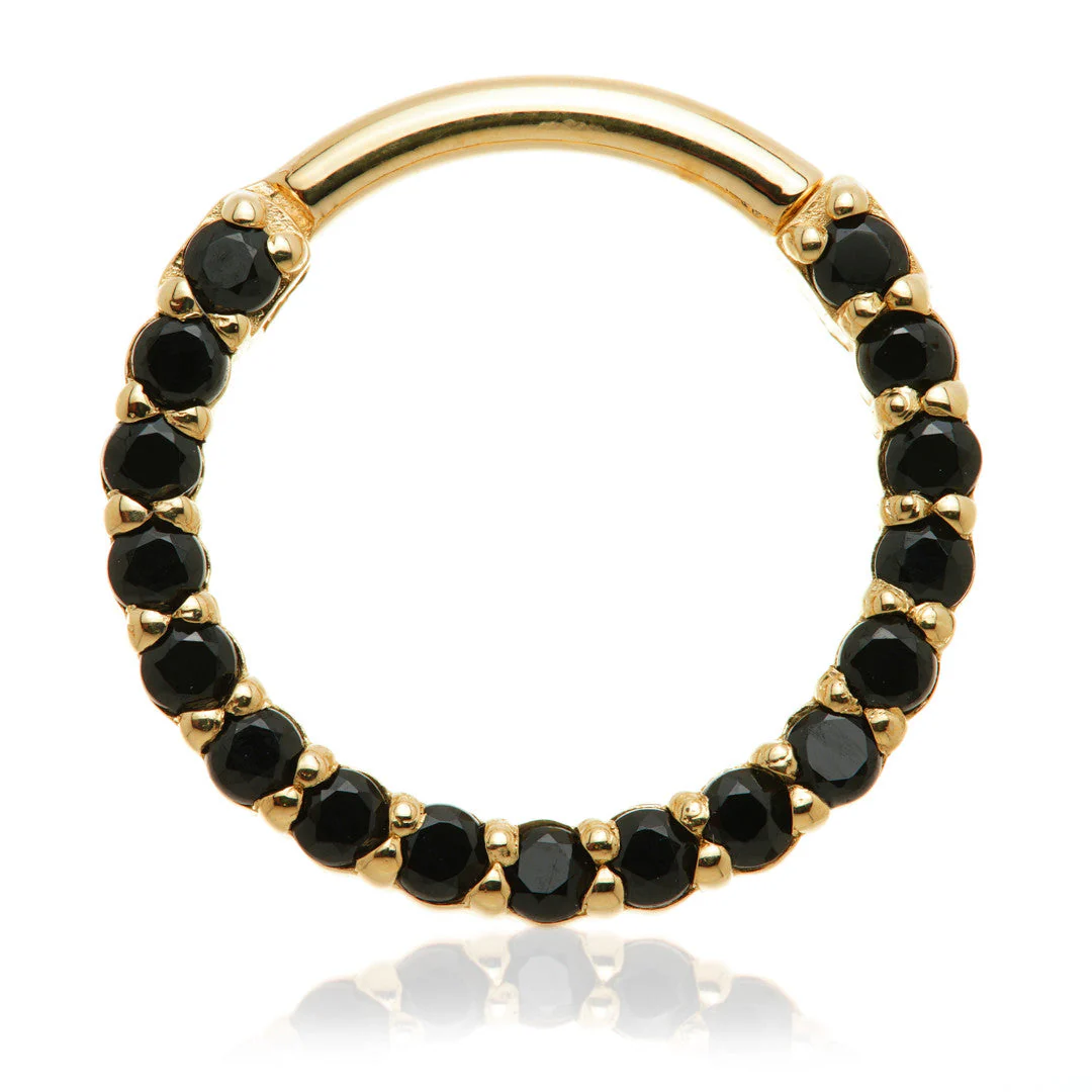 Solid 14ct Gold Black Spinel Pavé Front Facing Daith Hinge Ring