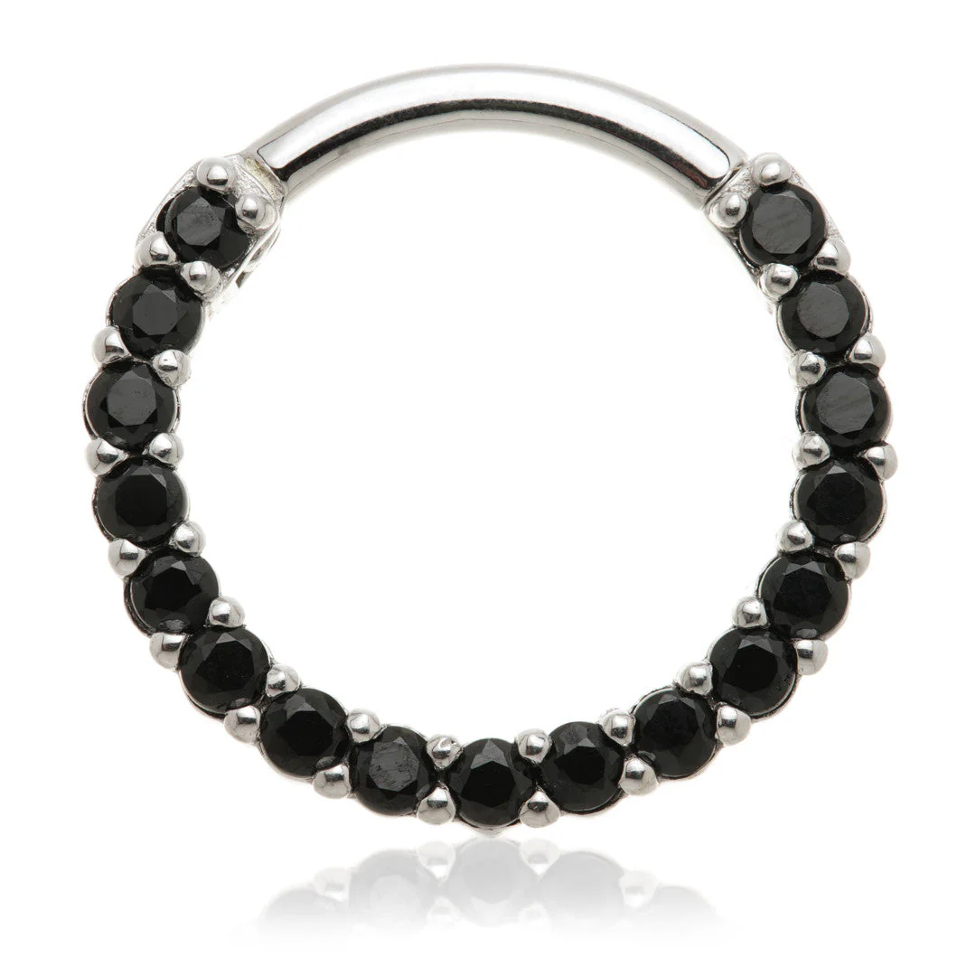 Solid 14ct Gold Black Spinel Pavé Front Facing Daith Hinge Ring - Image 2