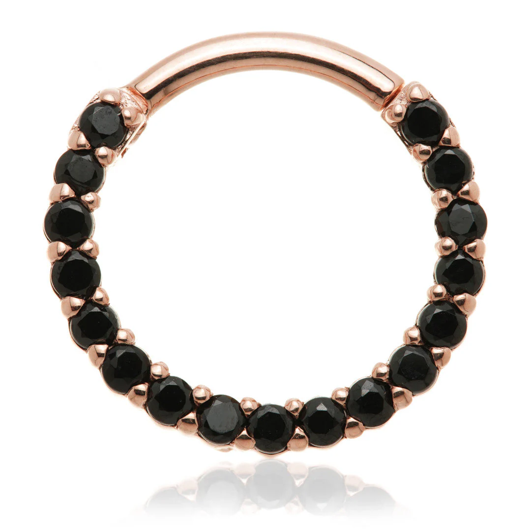 Solid 14ct Gold Black Spinel Pavé Front Facing Daith Hinge Ring - Image 3