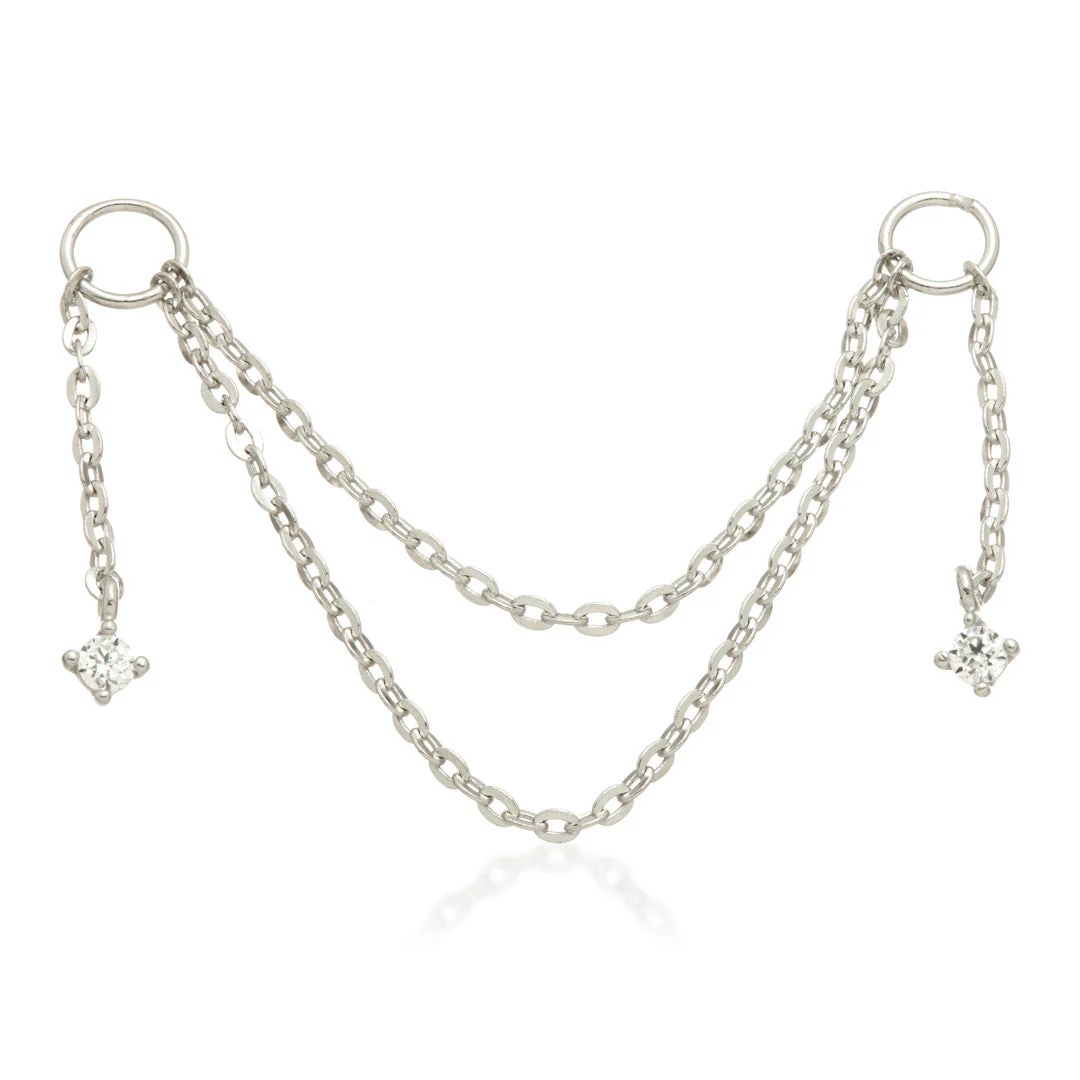 Solid 14ct Gold Hanging Double Chain Charm with Hanging Gems - Image 2
