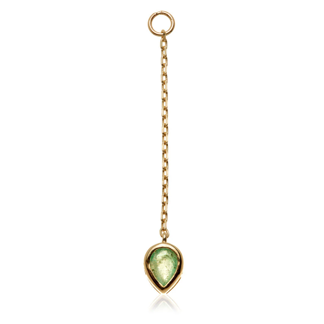 Solid 14ct Gold Hanging Emerald Teardrop Chain