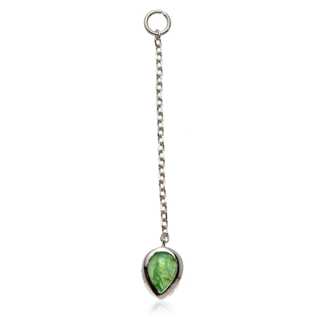 Solid 14ct Gold Hanging Emerald Teardrop Chain - Image 2