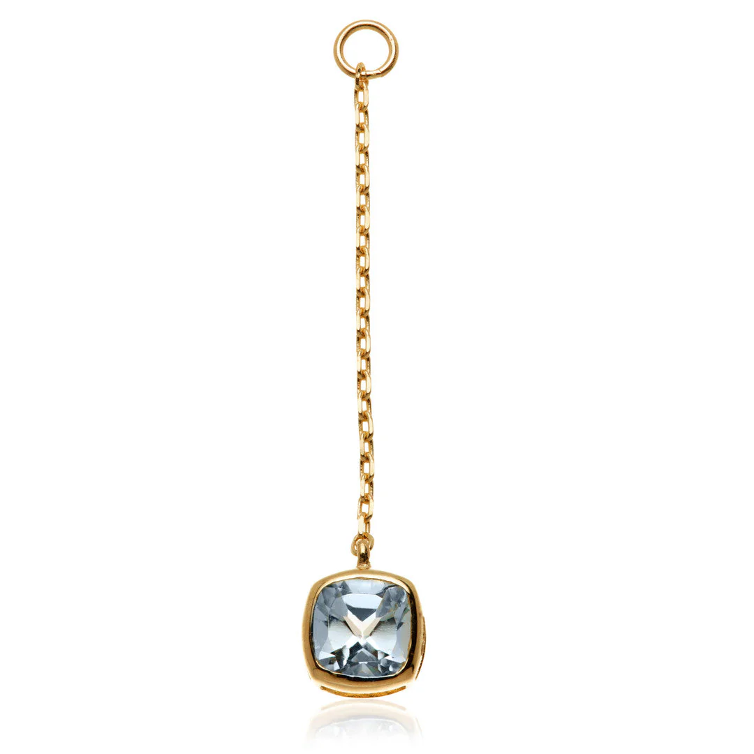 Solid 14ct Gold Hanging Sky Blue Topaz Cushion Chain