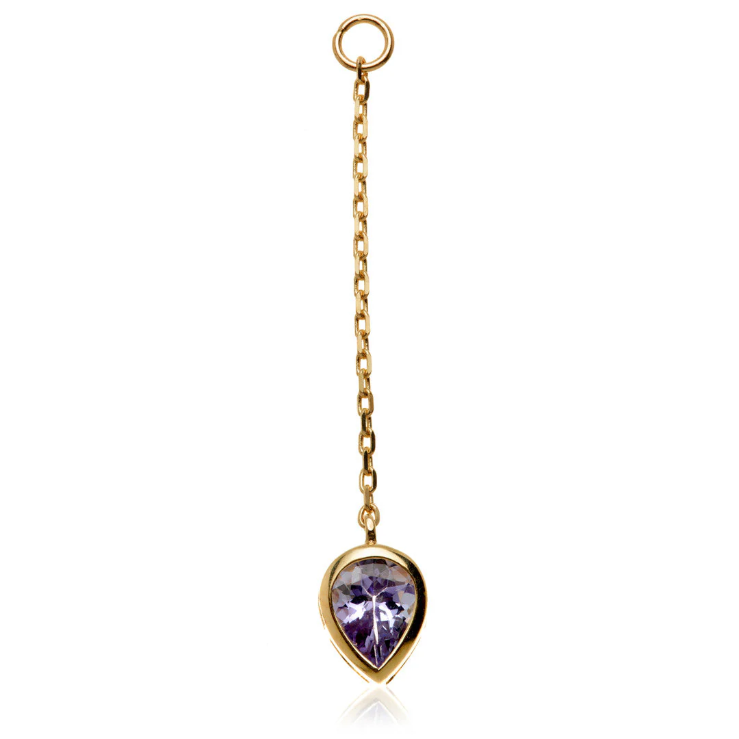 Solid 14ct Gold Hanging Tanzanite Teardrop Chain