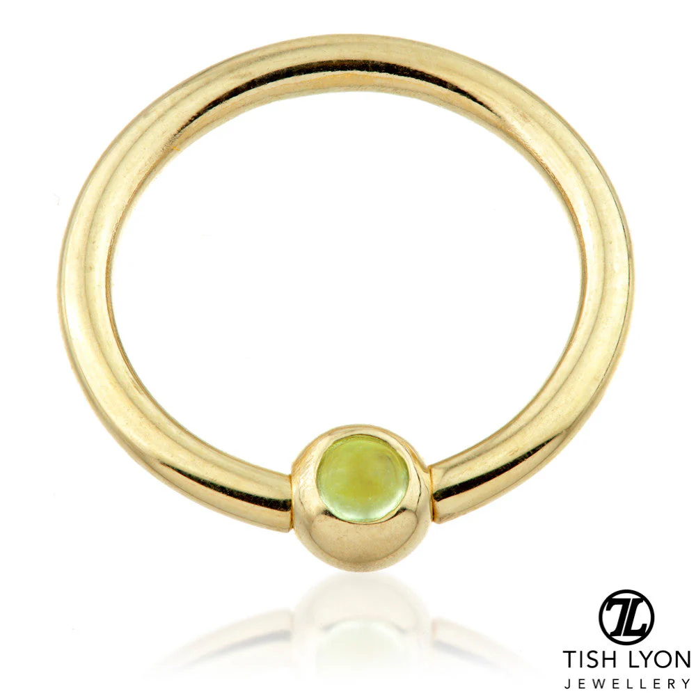 Solid 14ct Gold Peridot Ball Closure Ring - Image 2