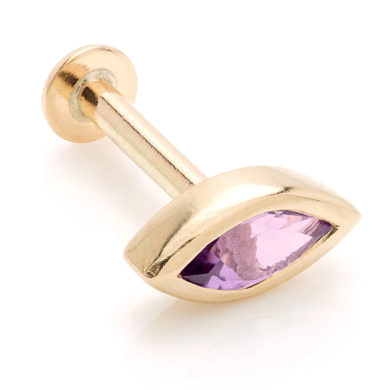 Solid 14ct Gold Single Amethyst Marquise Internal Labret - Image 2