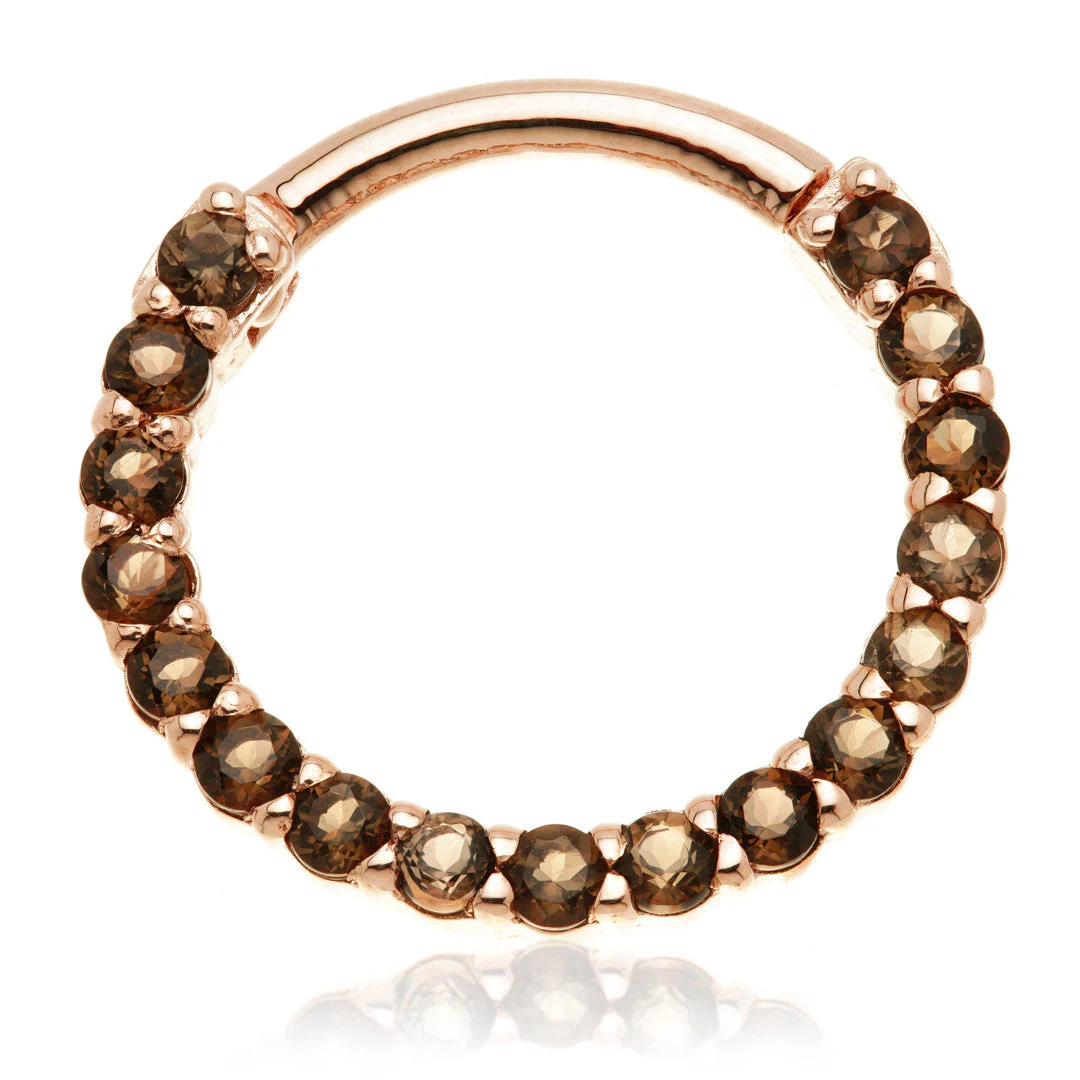 Solid 14ct Solid Gold Smokey Quartz Pavé Front Facing Hinge Ring - Image 3
