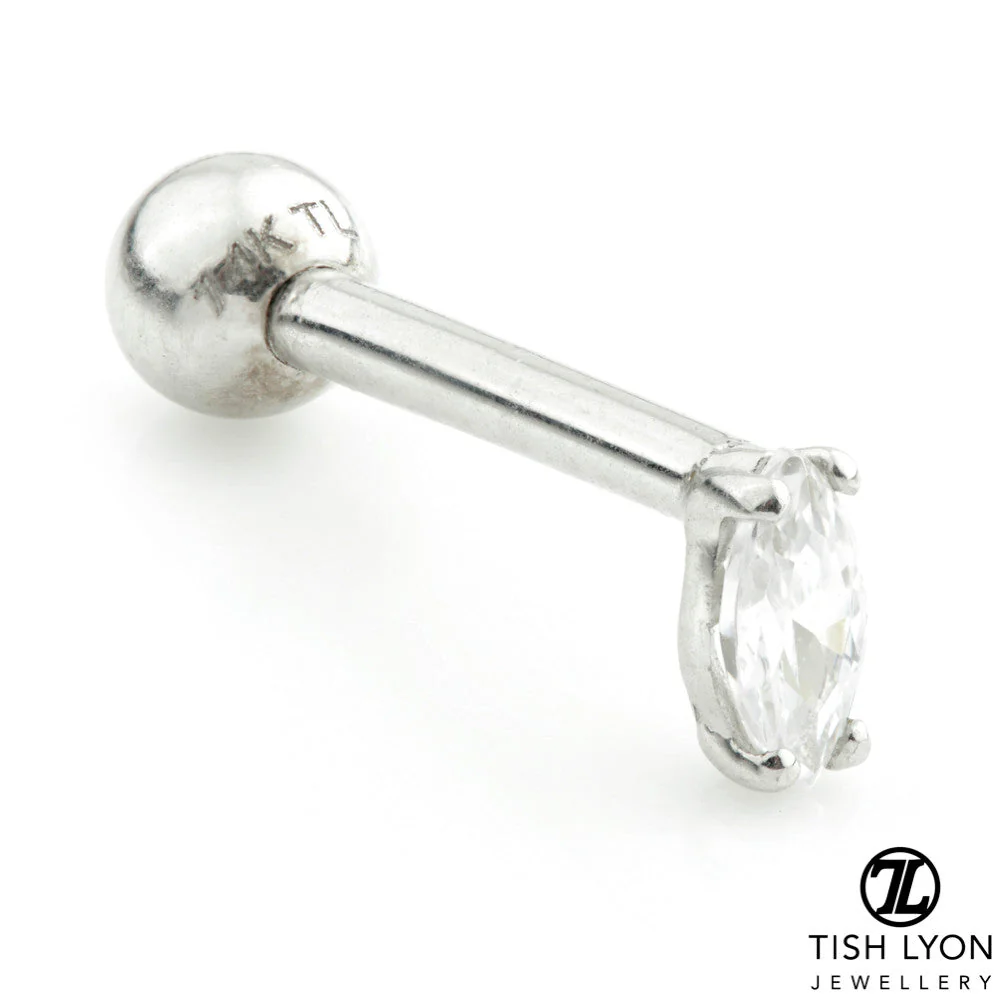 Solid Gold Marquise Gem Barbell Earring