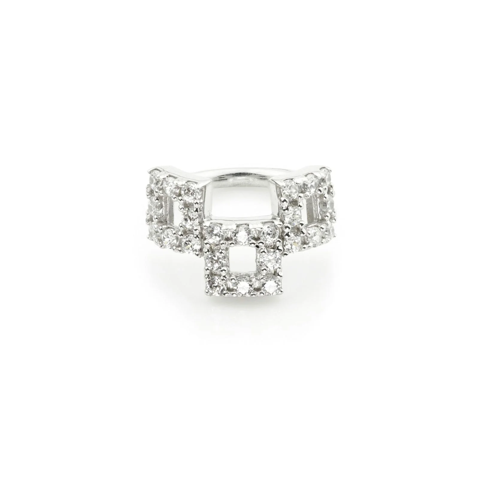 Solid Gold Pavé Cubic Zirconia Triple Square Hinge Ring - Image 2