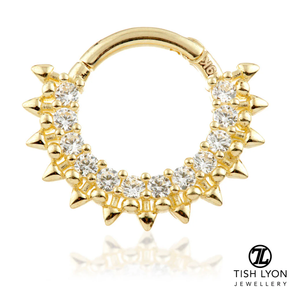 Solid Gold Pavé Gem Spike Daith / Septum Ring - Image 2