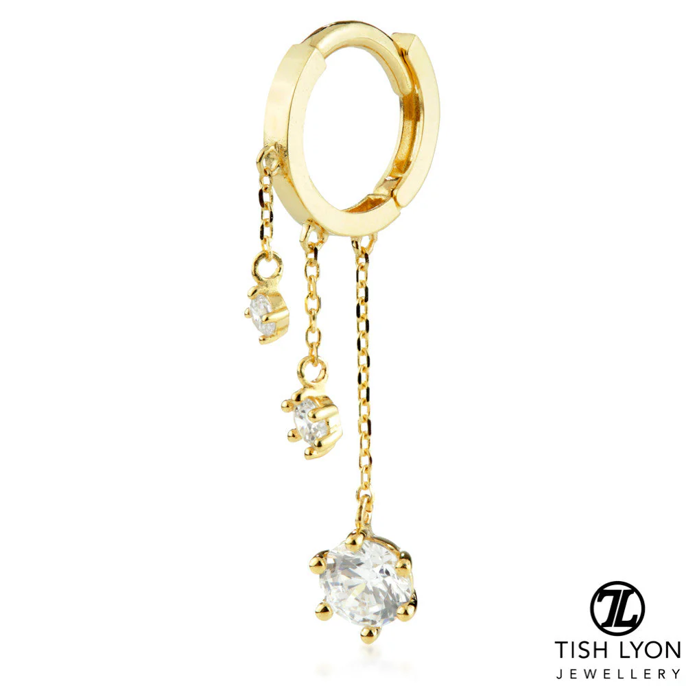 Solid Gold Triple Gem Chain Hinge Ring - Image 2