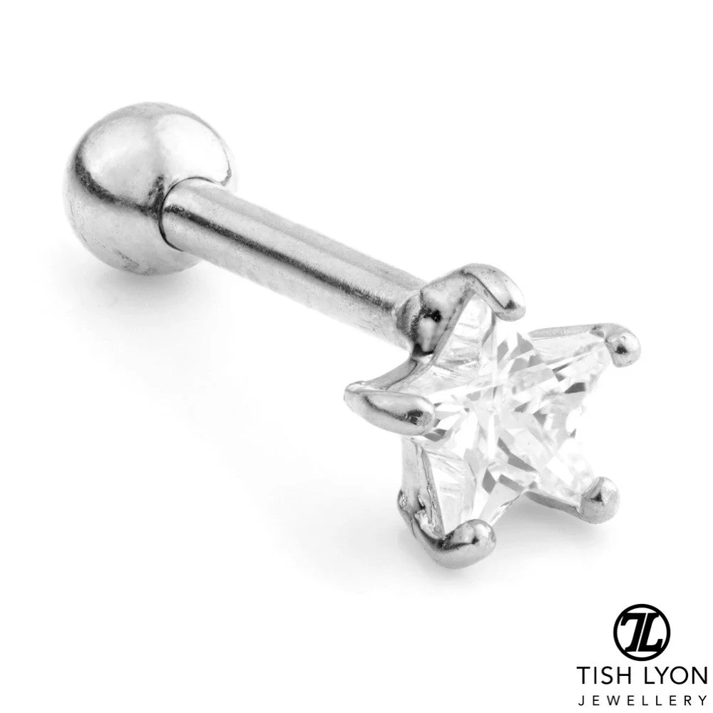 Star Gem 9 Carat Solid Gold Barbell Earring - Image 2