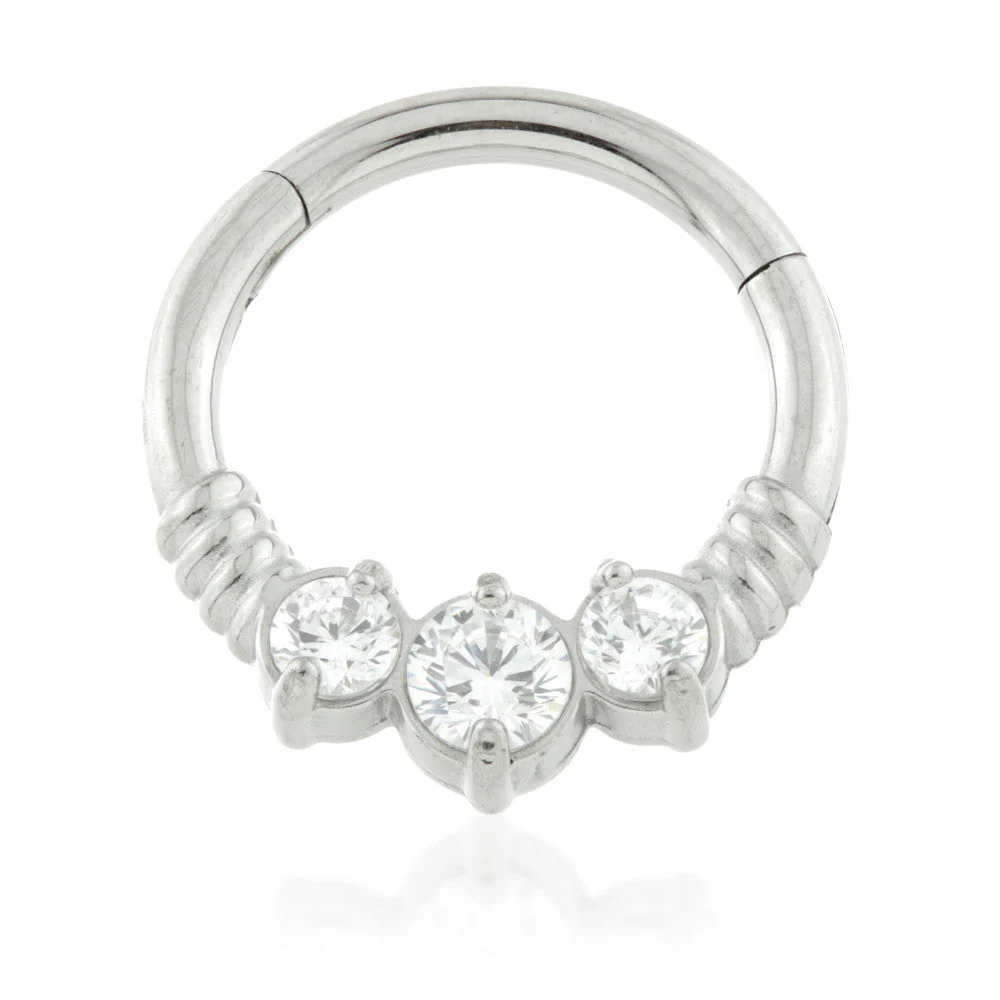 Steel 3 Gems Hinged Micro Ring