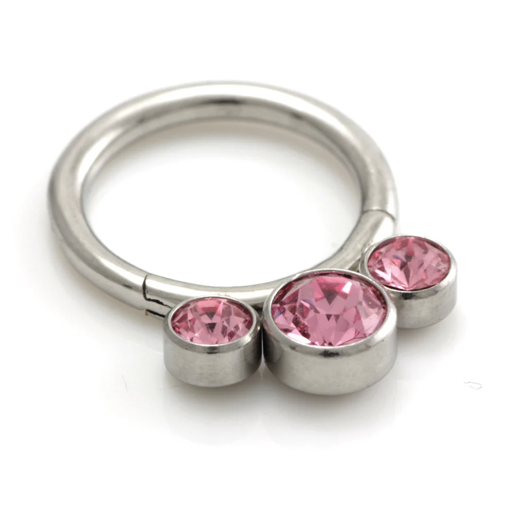 Steel 3 Graduated Jewel Hinged Segment Ring - Image 5