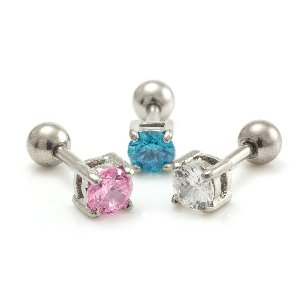 Steel 4mm Round Gem Microbar