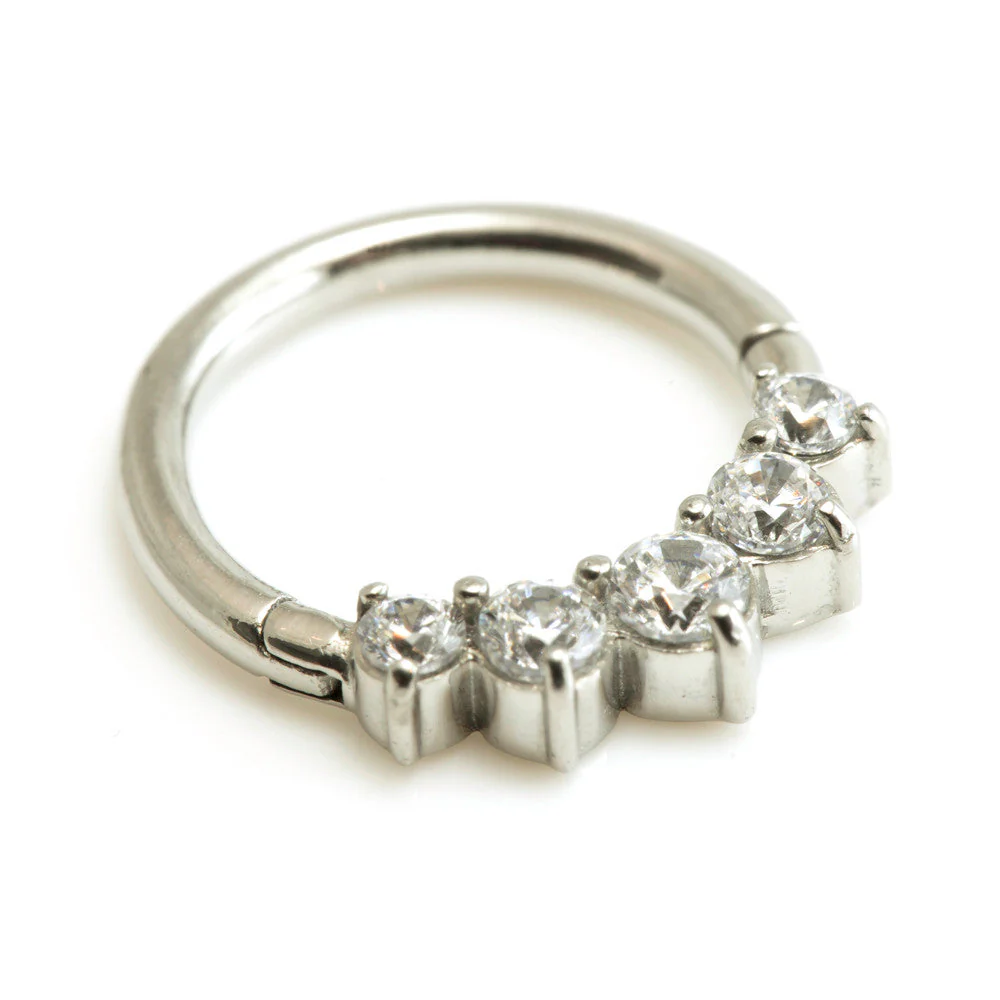 Steel 5 Gems Hinged Micro Ring - Bigger Gems