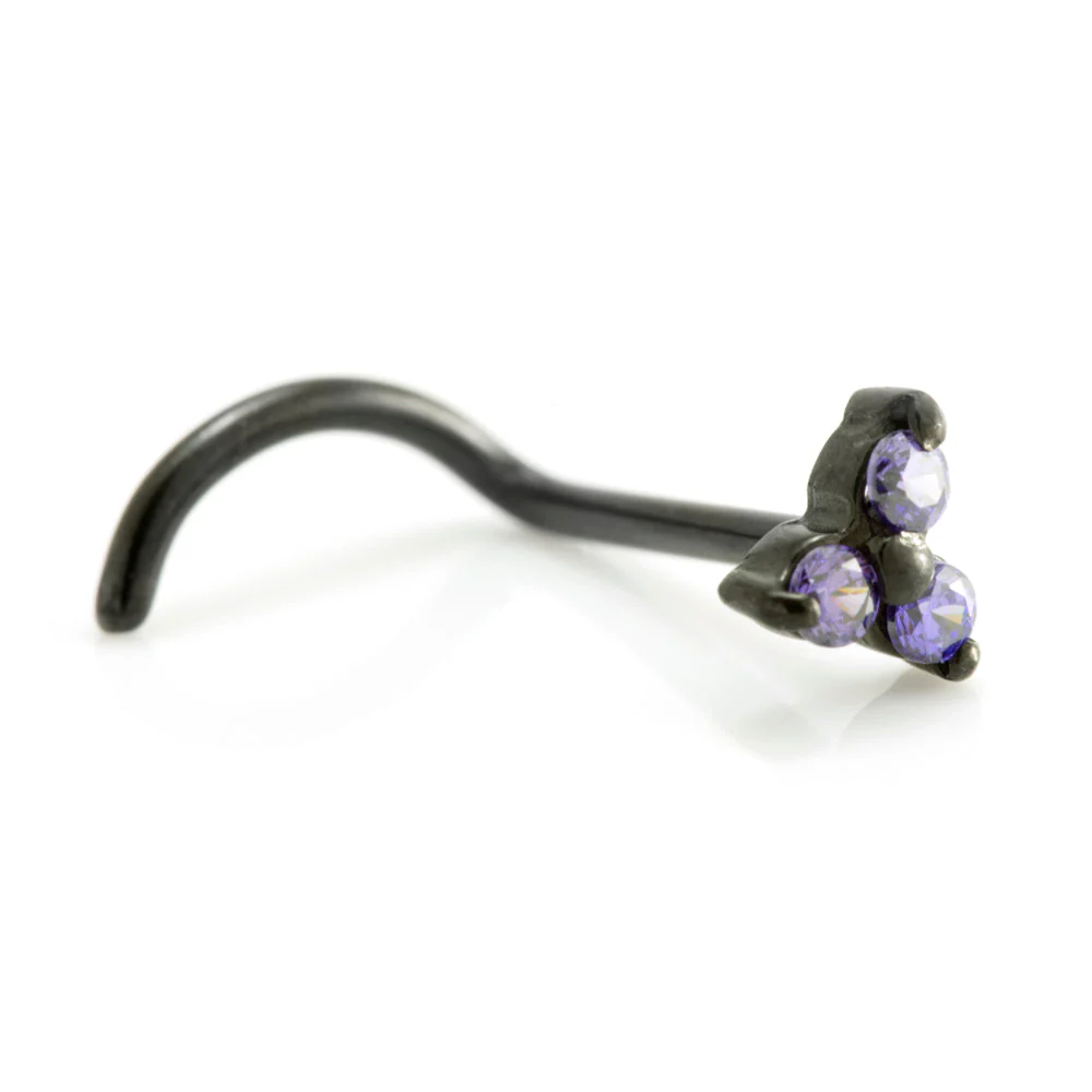 Steel Black Gem Trinity Set Nose Stud - Image 2
