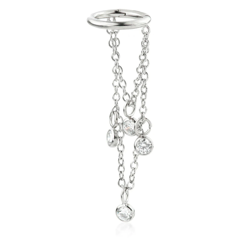 Steel Double Gem Chain Hinged Ring