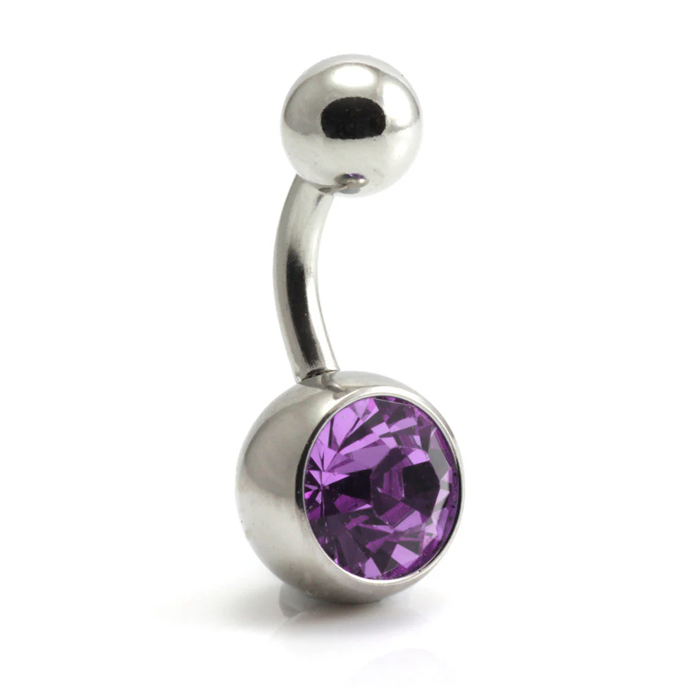 Steel External Single Jewelled Navel -1.6-12-Violet