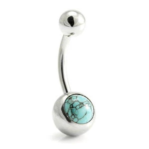 Steel External Single Jewelled Navel -1.6-14-Turquoise