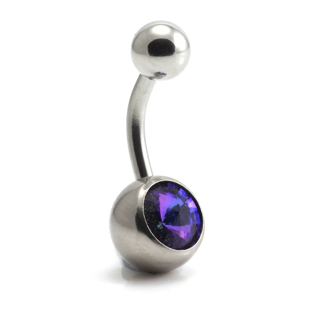 Steel External Single Jewelled Navel -1.6-8-Heliotrope