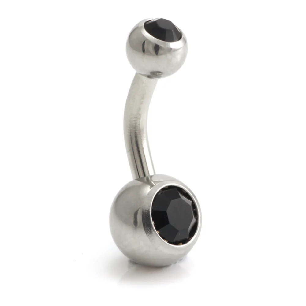 Steel External Thread Baby Double Jewelled Navel Bar - Image 10