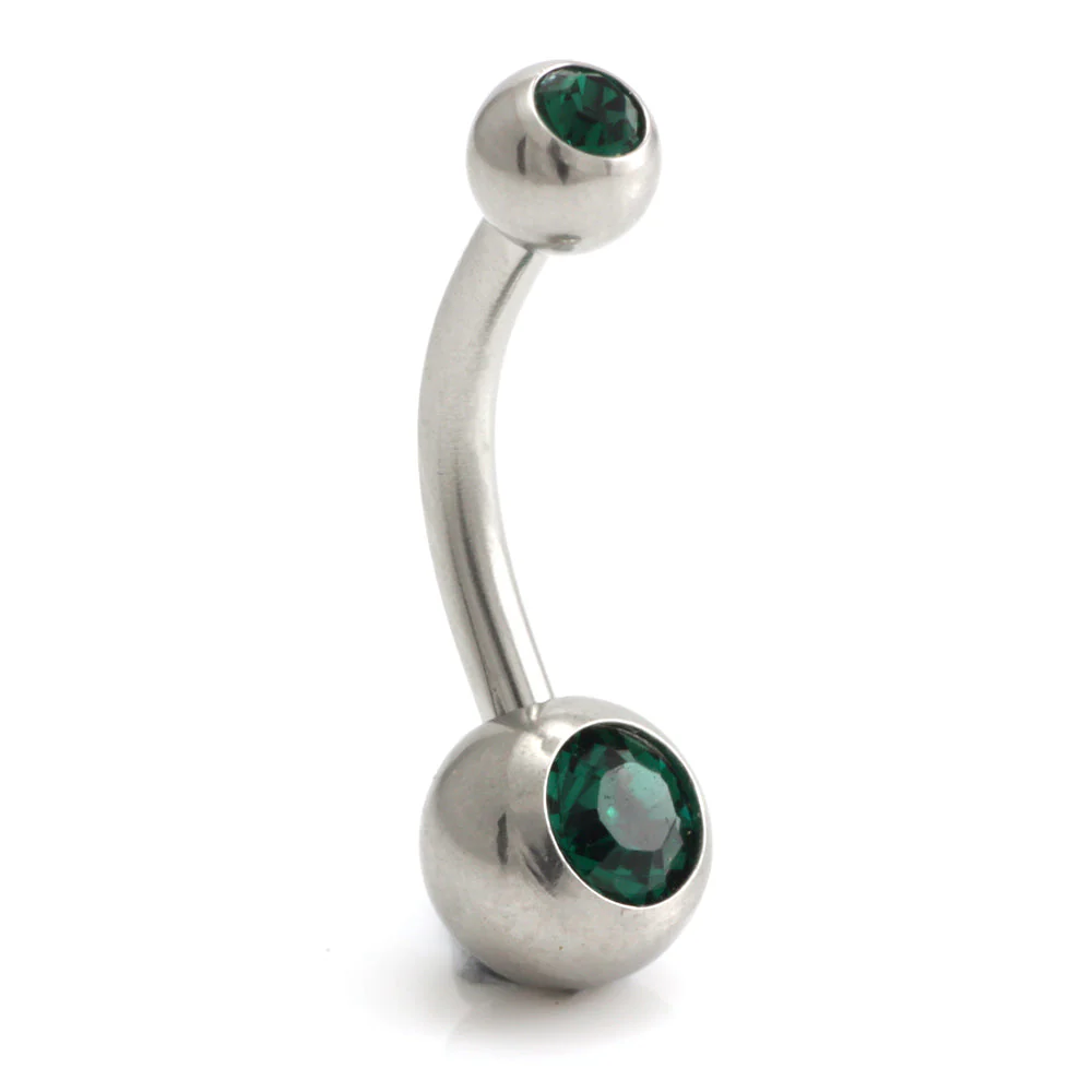 Steel External Thread Baby Double Jewelled Navel Bar - Image 12