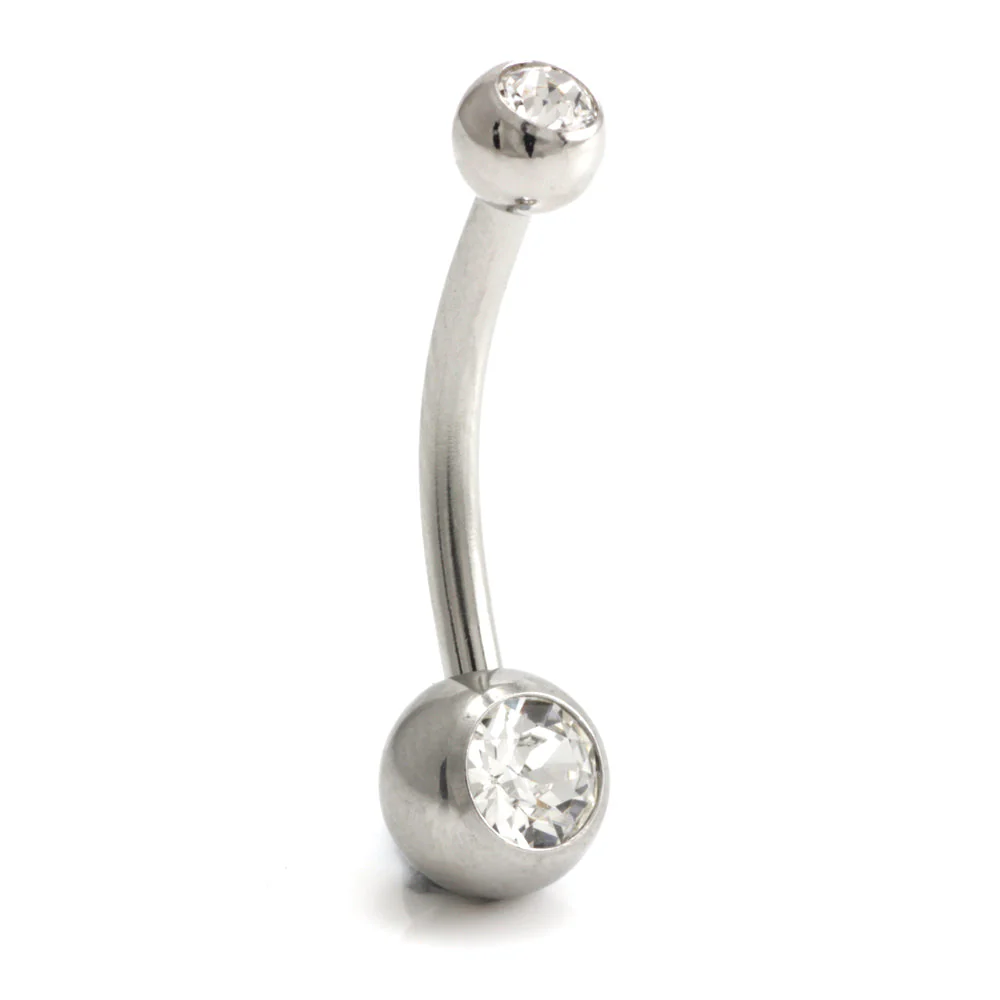 Steel External Thread Baby Double Jewelled Navel Bar - Image 13