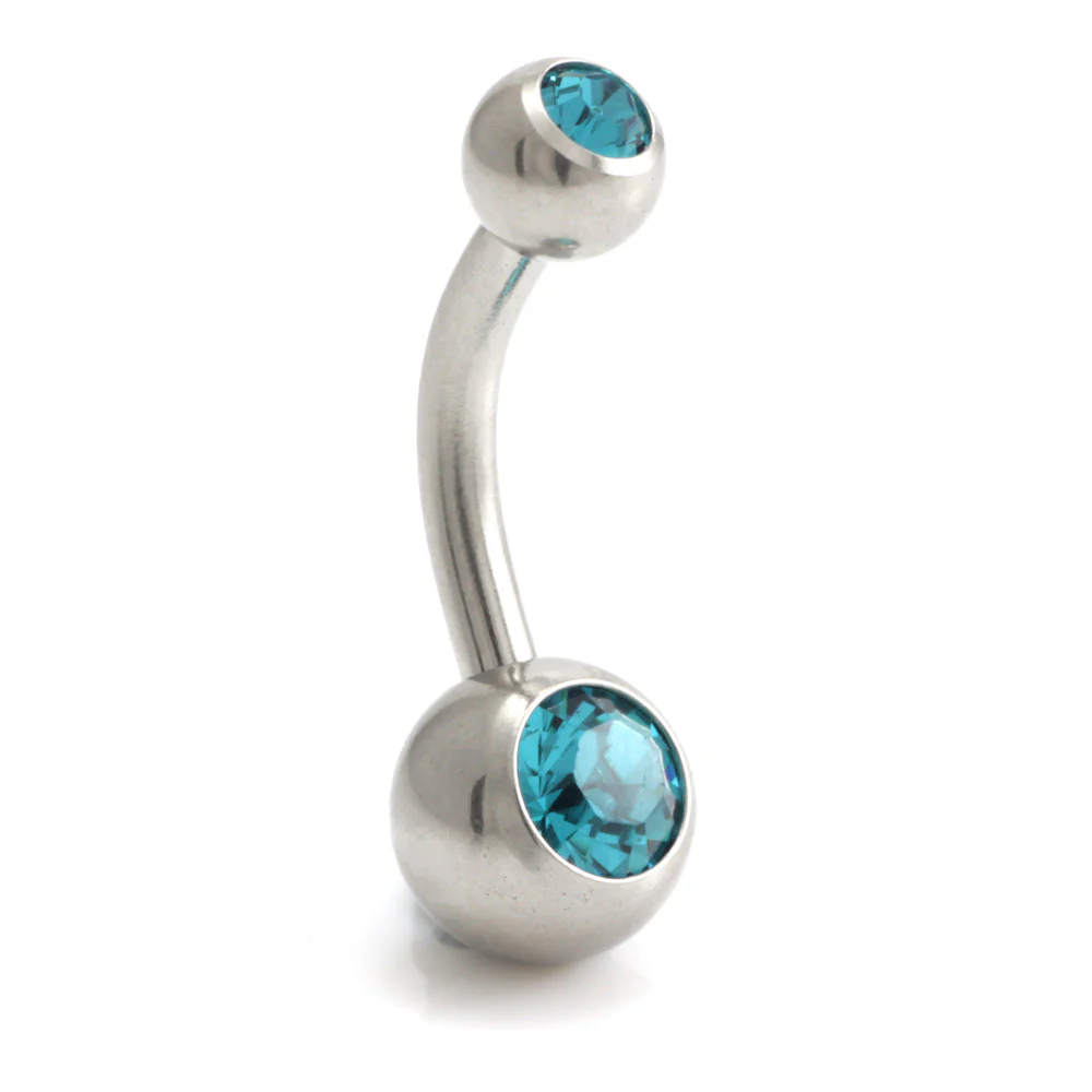 Steel External Thread Baby Double Jewelled Navel Bar - Image 15