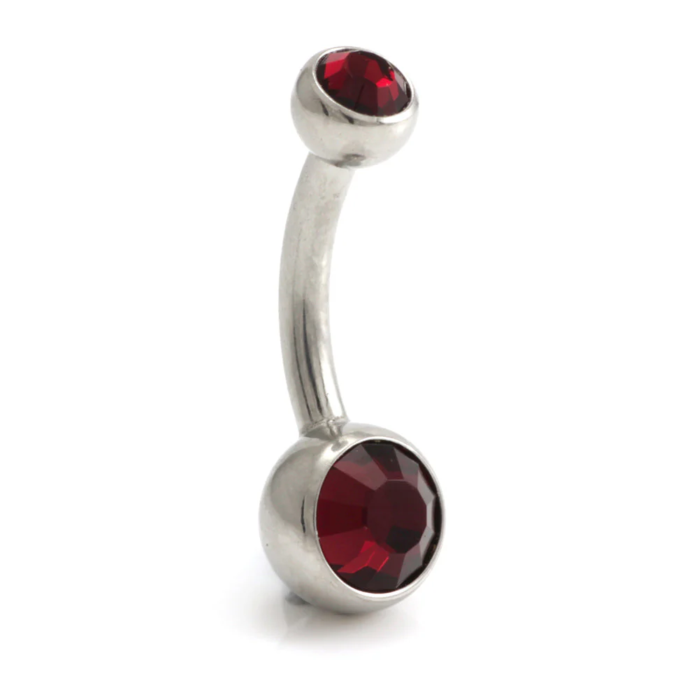 Steel External Thread Baby Double Jewelled Navel Bar - Image 3