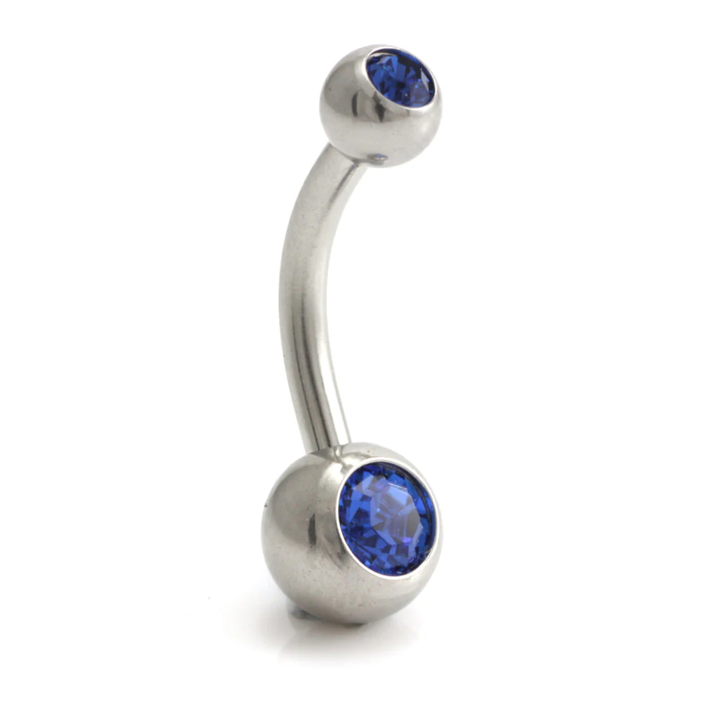 Steel External Thread Baby Double Jewelled Navel Bar - Image 4