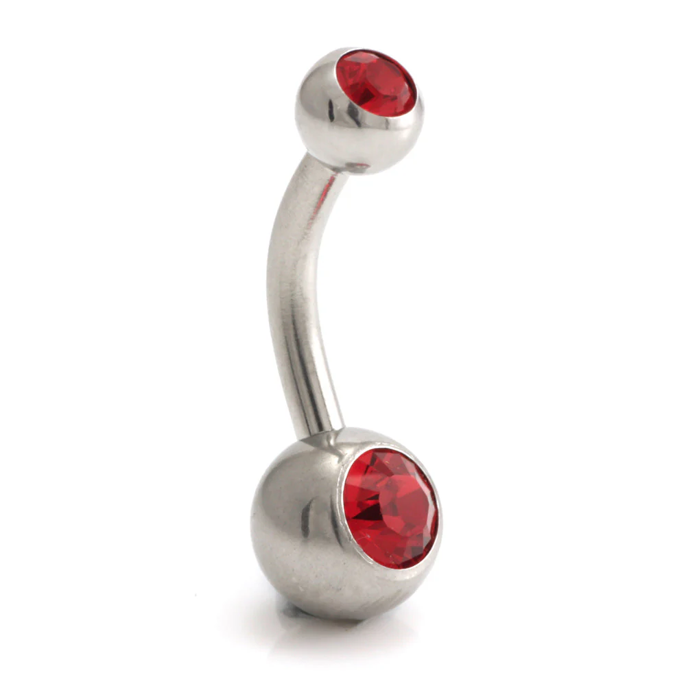 Steel External Thread Baby Double Jewelled Navel Bar - Image 7