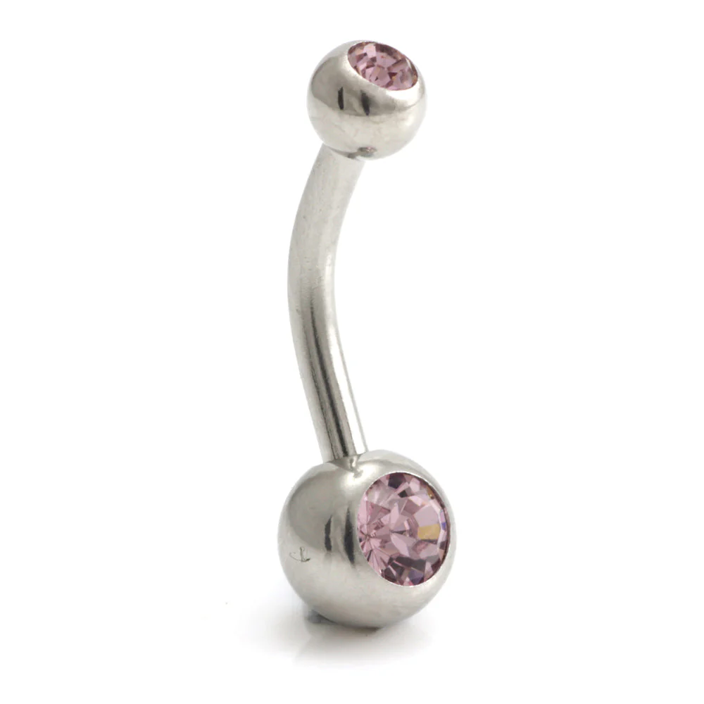 Steel External Thread Baby Double Jewelled Navel Bar - Image 9