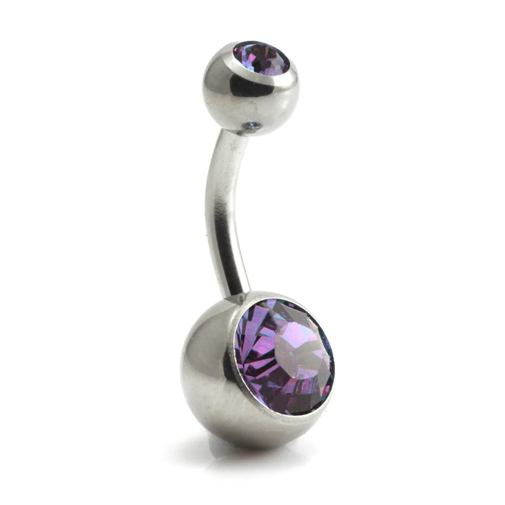 Steel External Thread Double Jewelled Navel Bar -1.6-10-Violet