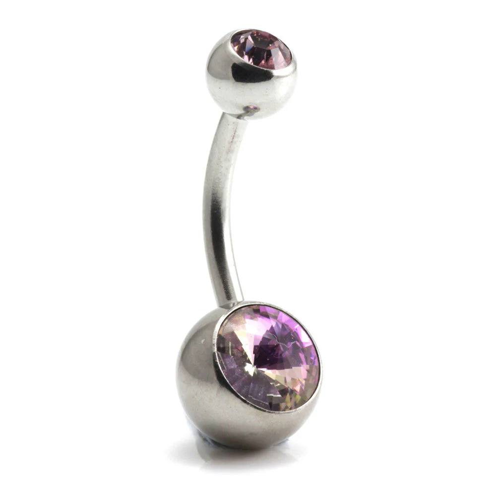 Steel External Thread Double Jewelled Navel Bar -1.6-10-Vitrial Light