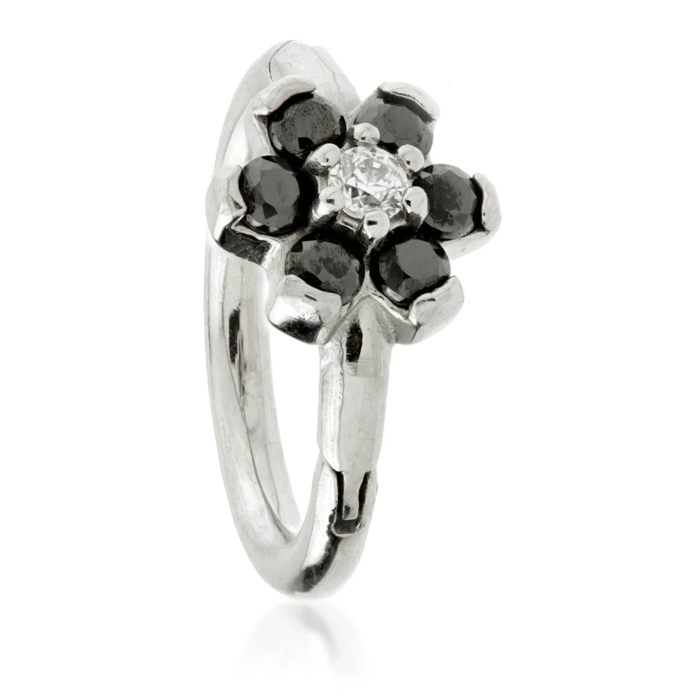 Steel Flower Gem Hinged Micro Ring with Coloured Petals