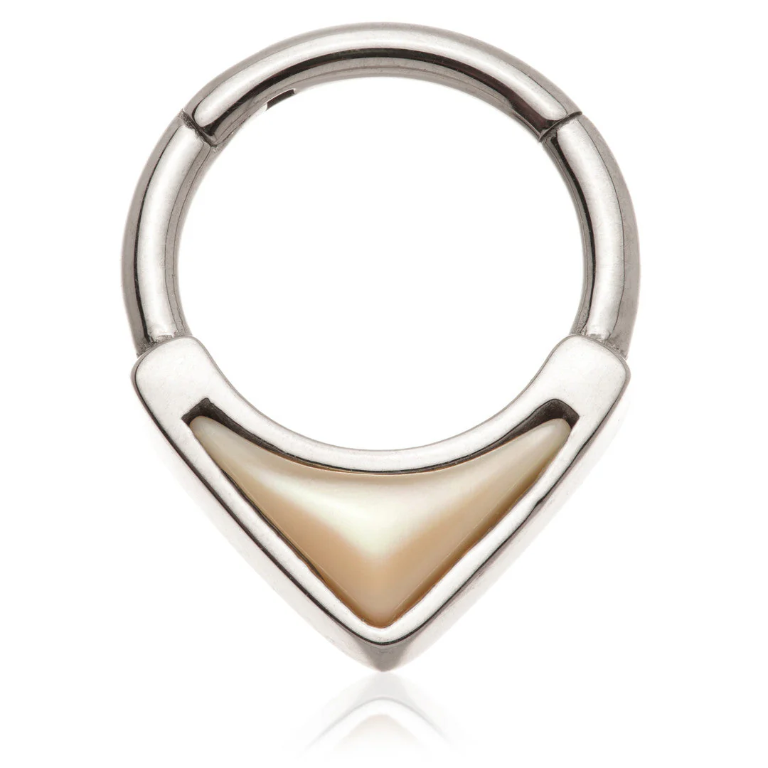 Steel Forward Facing Mother Of Pearl Arrowhead Hinged Ring