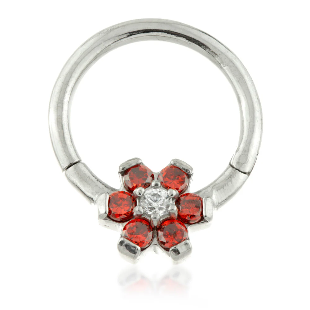 Steel Forward Flower Gem Hinged Ring Coloured Petals - Image 3