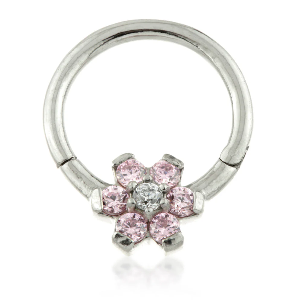 Steel Forward Flower Gem Hinged Ring Coloured Petals - Image 4