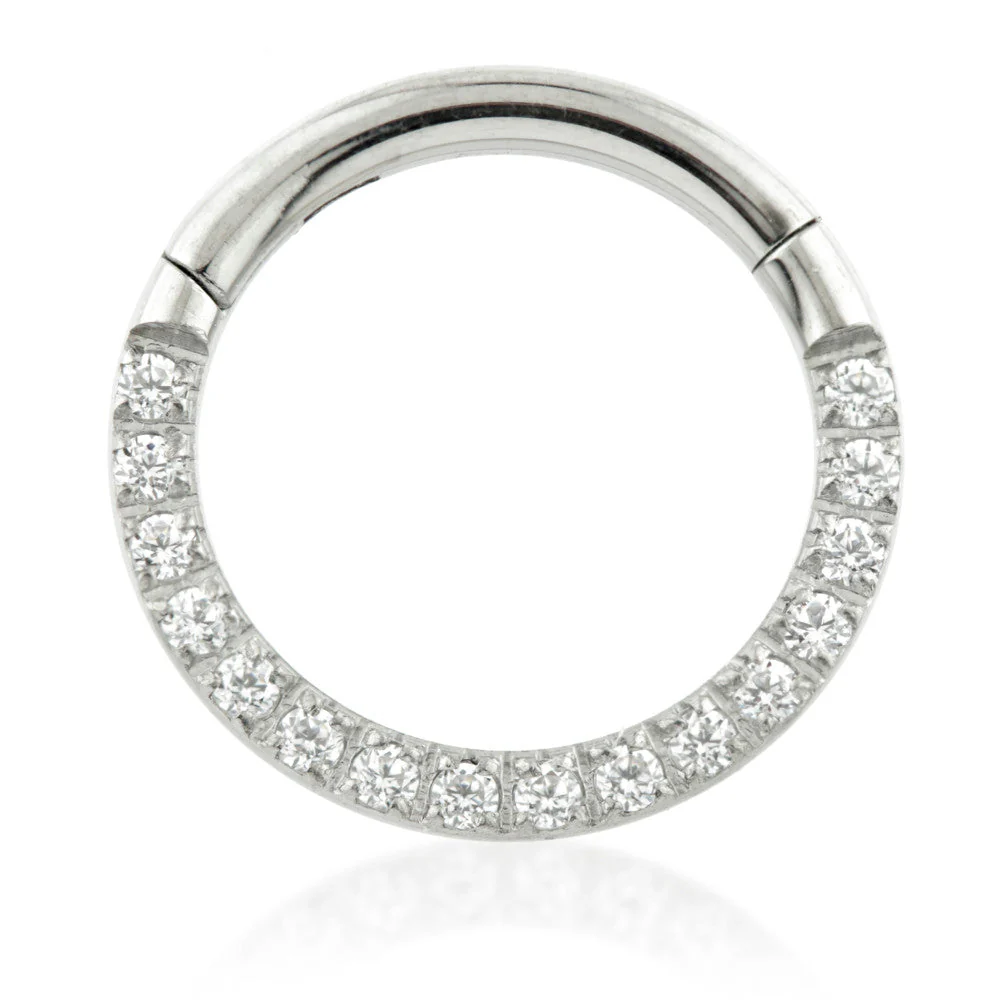 Steel Front Pave Gems Thin Hinged Daith Ring