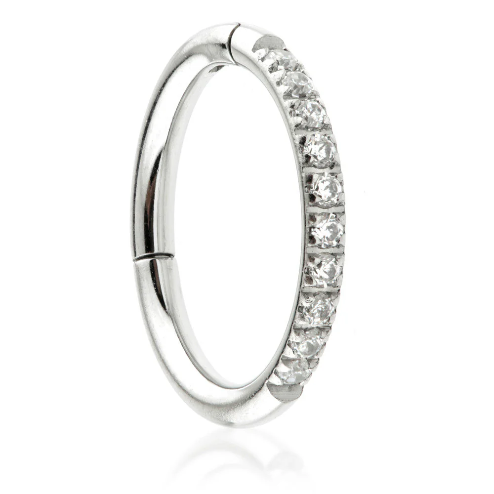 Steel Half Pavé Gems Hinged Micro Ring