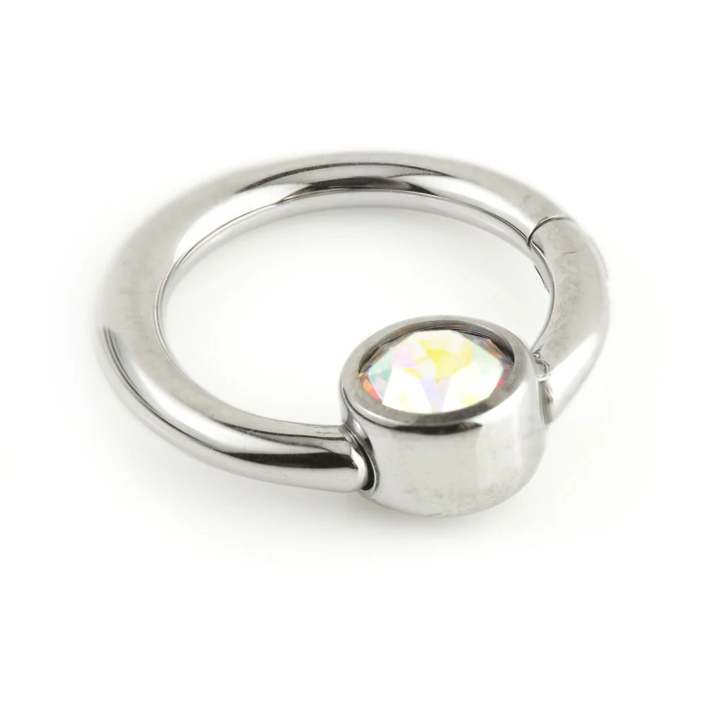 Steel Hinge 4mm Gem Disk BCR Ring - Image 2